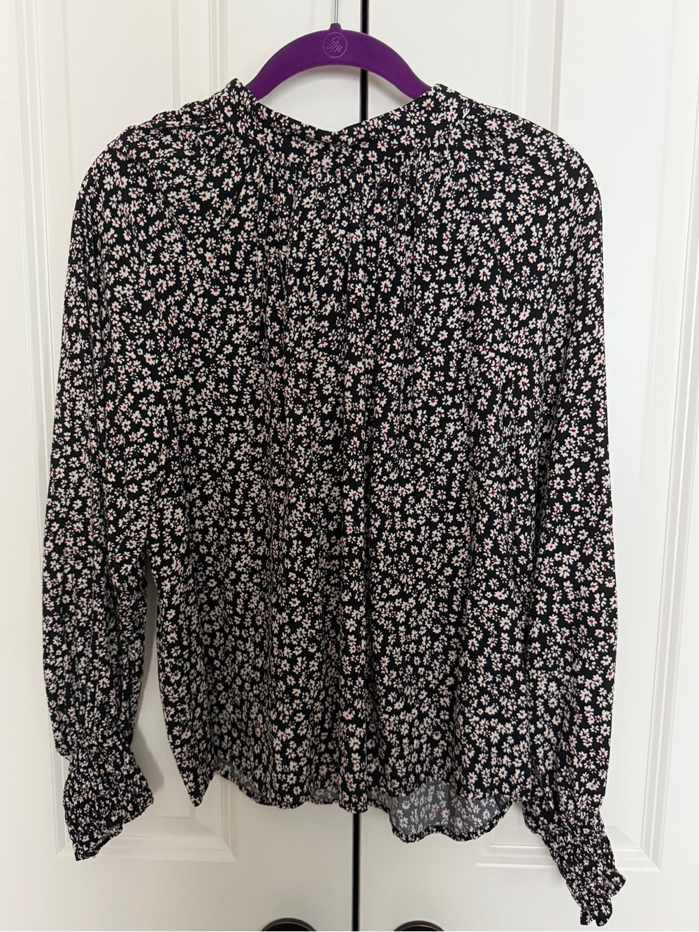 GAP Black Blouse with Pink Ditsy Floral Print